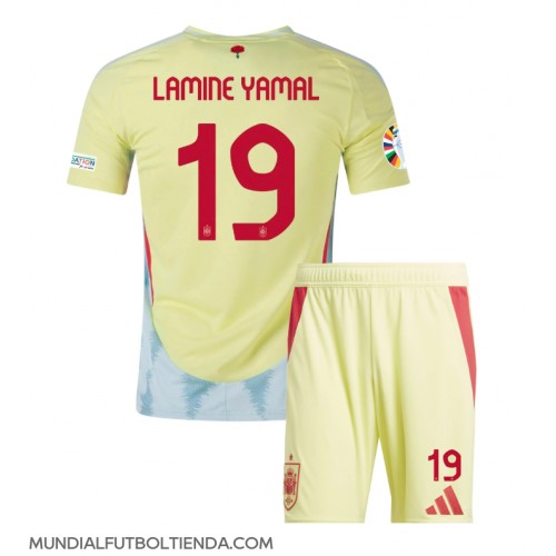 Camiseta España Lamine Yamal #19 Segunda Equipación Replica Eurocopa 2024 para niños mangas cortas (+ Pantalones cortos)